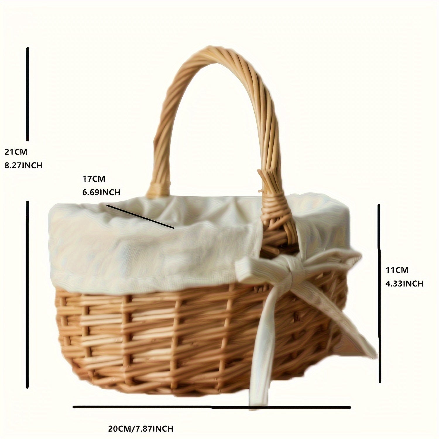 Nutshell handcrafted wicker basket with soft fabric liner and sturdy handle for stylish storage