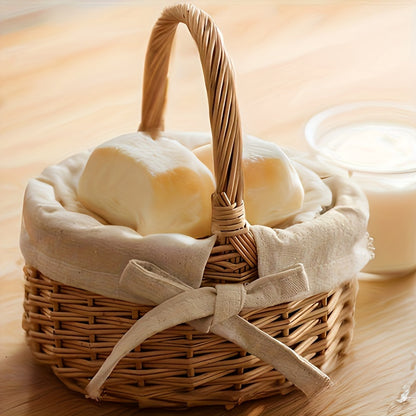 Handcrafted wicker basket with a soft cloth lining, perfect for serving baked goods