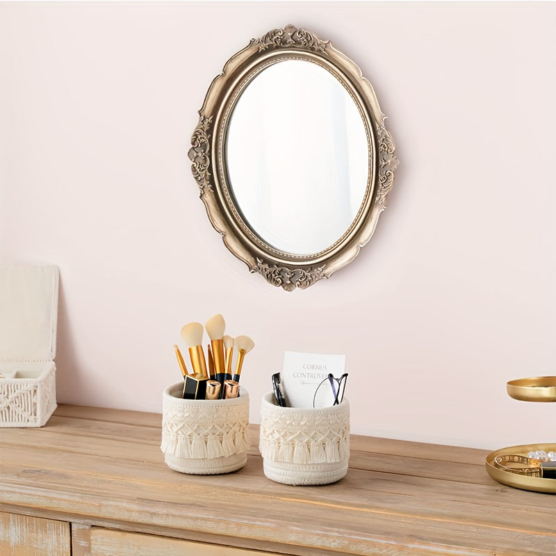 Nutshell handcrafted woven storage basket for organizing makeup brushes and office supplies