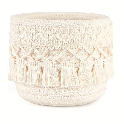 Nutshell handcrafted woven storage basket with decorative tassels for home organization