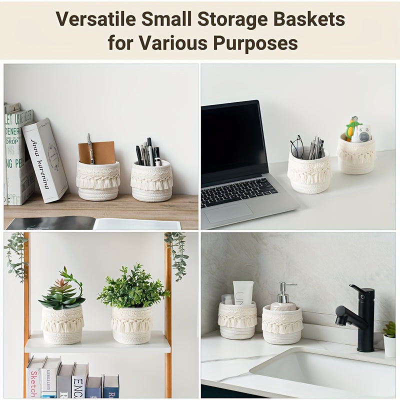 Nutshell handcrafted woven storage basket set for organizing office supplies and plants