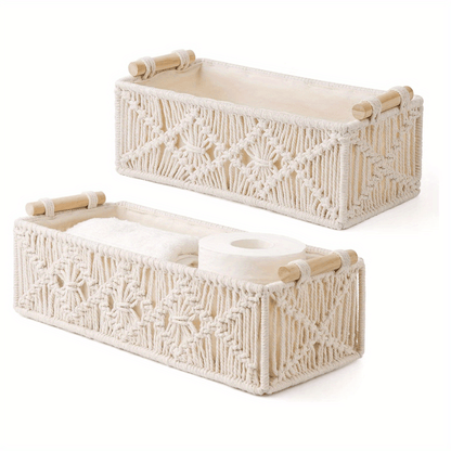 Nutshell handmade macrame storage baskets with decorative handles and intricate design for organizing spaces
