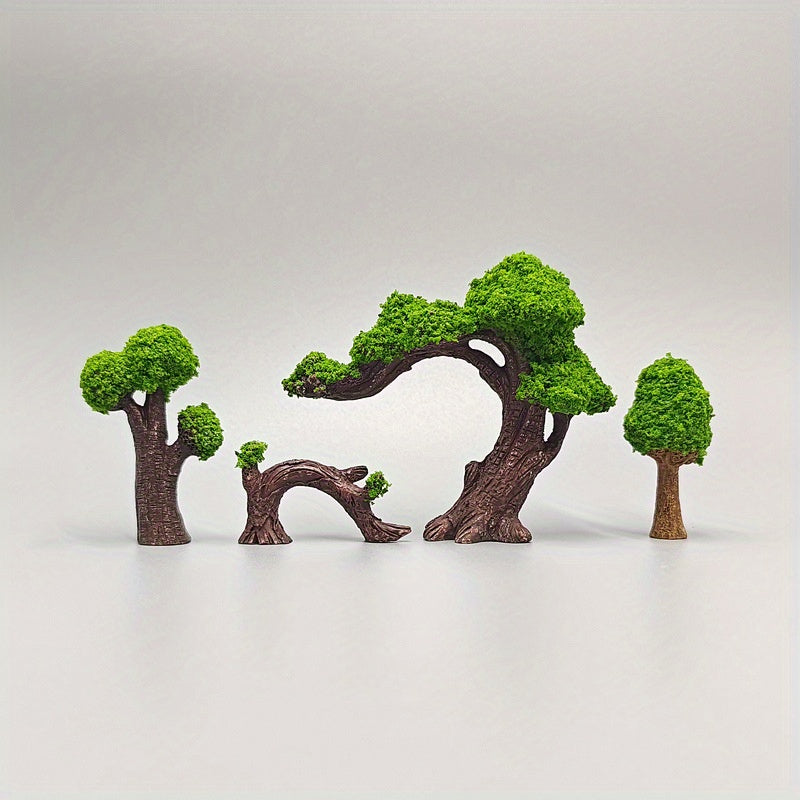 Handmade resin zen garden decor featuring miniature trees in various natural styles