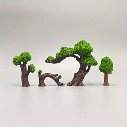 Handmade resin zen garden decor featuring miniature trees in various natural styles