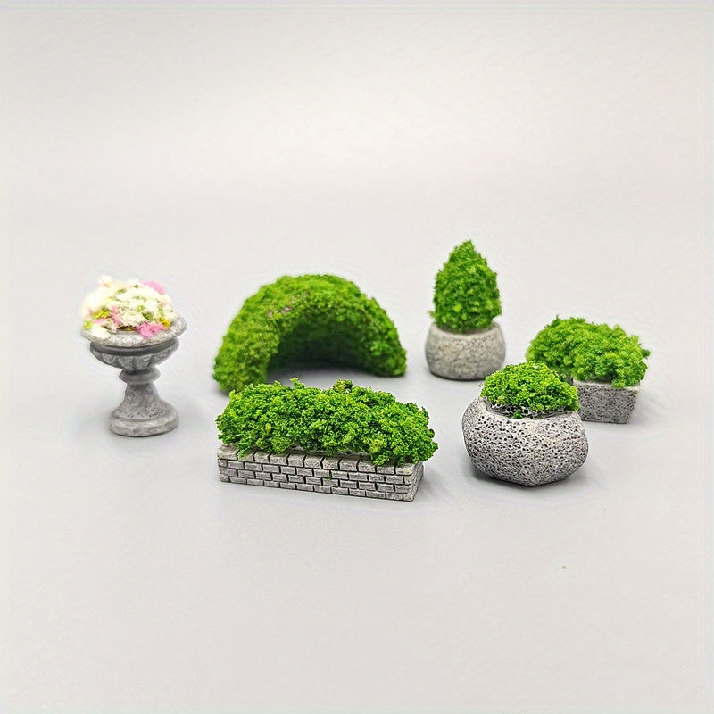 Handmade resin zen garden decor featuring miniature plants and decorative stones for tranquil settings