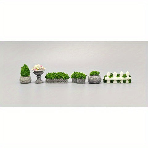 Handmade resin zen garden decor featuring tiny planters and greenery for peaceful tabletop aesthetics