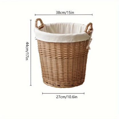 Handmade Woven Basket with a Fabric Insert featuring convenient handles and a natural design