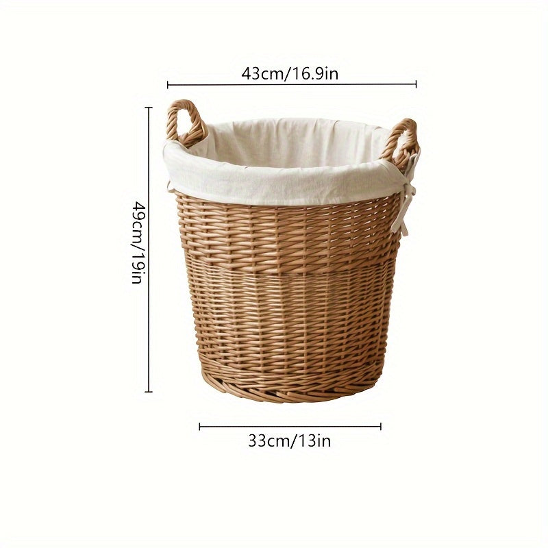 Handmade Woven Basket with a Fabric Insert, featuring a round design and convenient handles