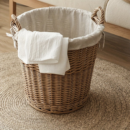 Handmade Woven Basket with a Fabric Insert, perfect for storage and organization in your home
