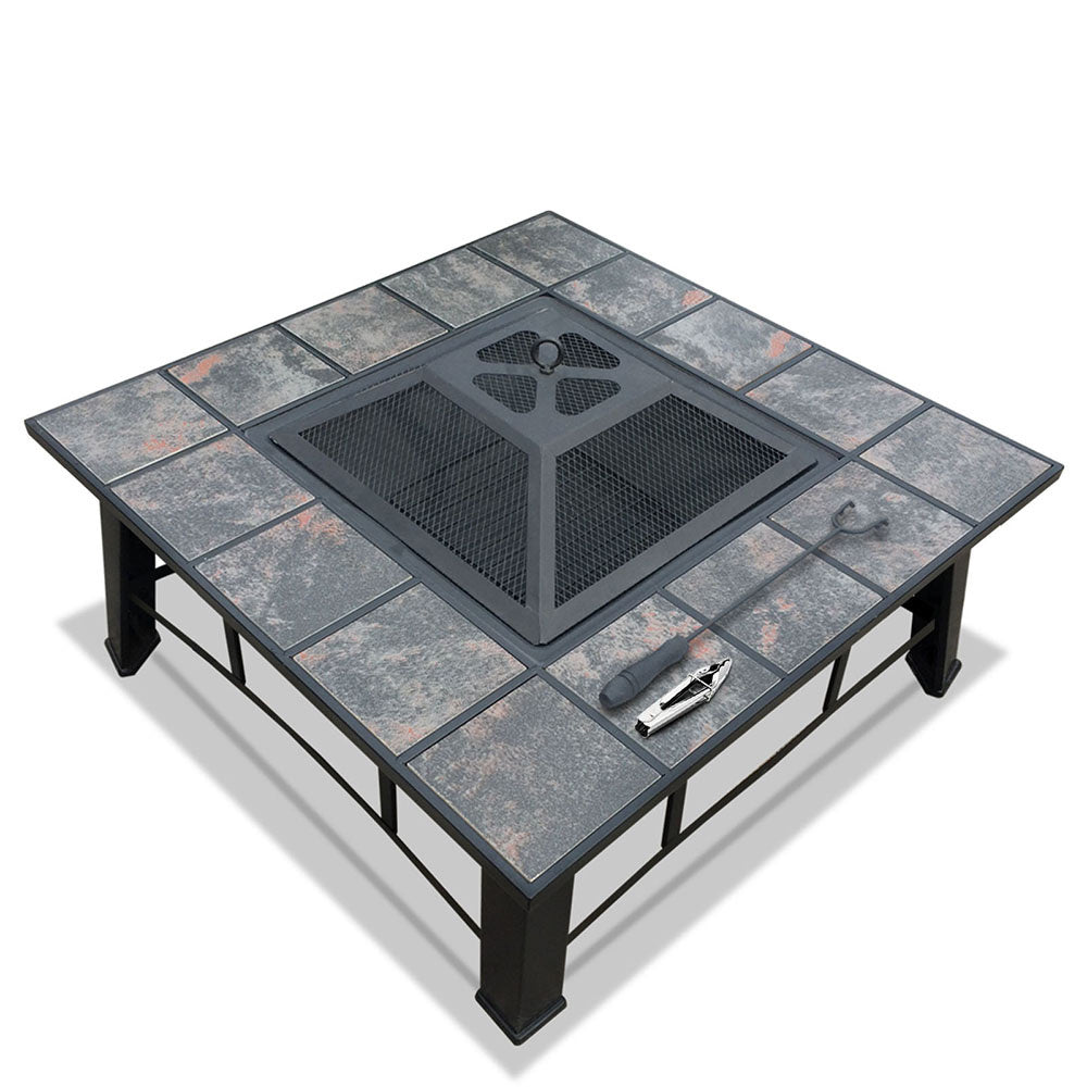 Nutshell Heavy Duty 2 in 1 Fire Pit and BBQ Grill with Stone Surface and Safety Mesh Cover