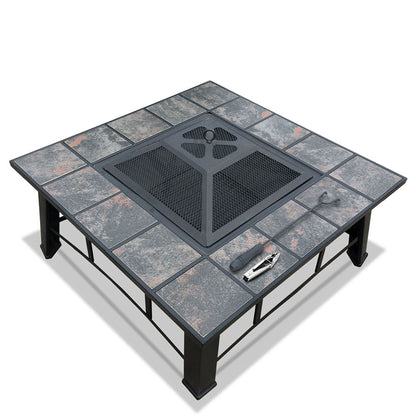 Nutshell Heavy Duty 2 in 1 Fire Pit and BBQ Grill with Stone Surface and Safety Mesh Cover