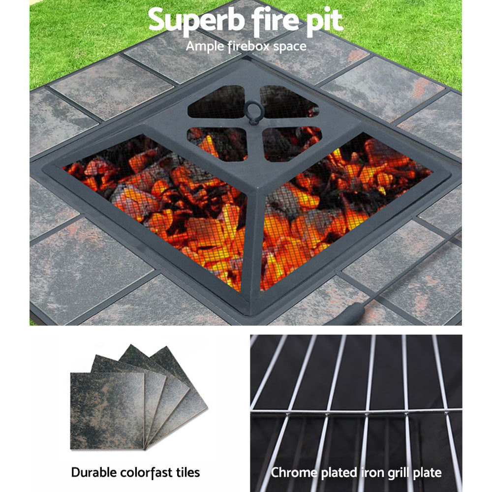 Heavy Duty 2 in 1 Fire Pit and BBQ Grill with a spacious firebox and durable colorfast tiles