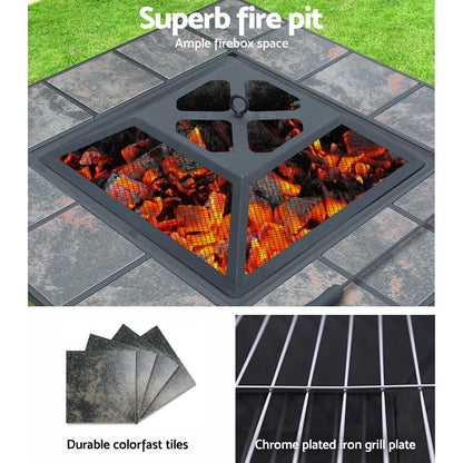 Heavy Duty 2 in 1 Fire Pit and BBQ Grill with a spacious firebox and durable colorfast tiles