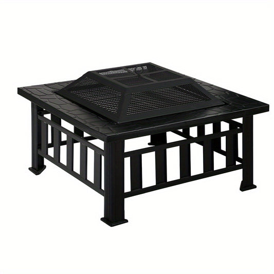 Heavy Duty 2-in-1 Fire Pit & BBQ Grill Outdoor Table in Black Perfect for Backyard Gatherings