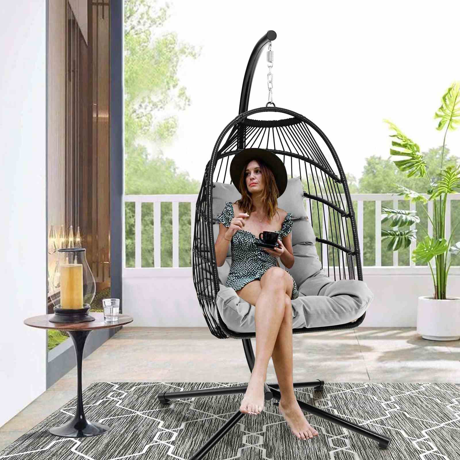 Nutshell heavy duty outdoor hanging swing chair with comfortable cushion for relaxation