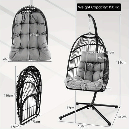 Heavy duty outdoor hanging swing chair with plush cushions and stylish design, supports up to 150 kg
