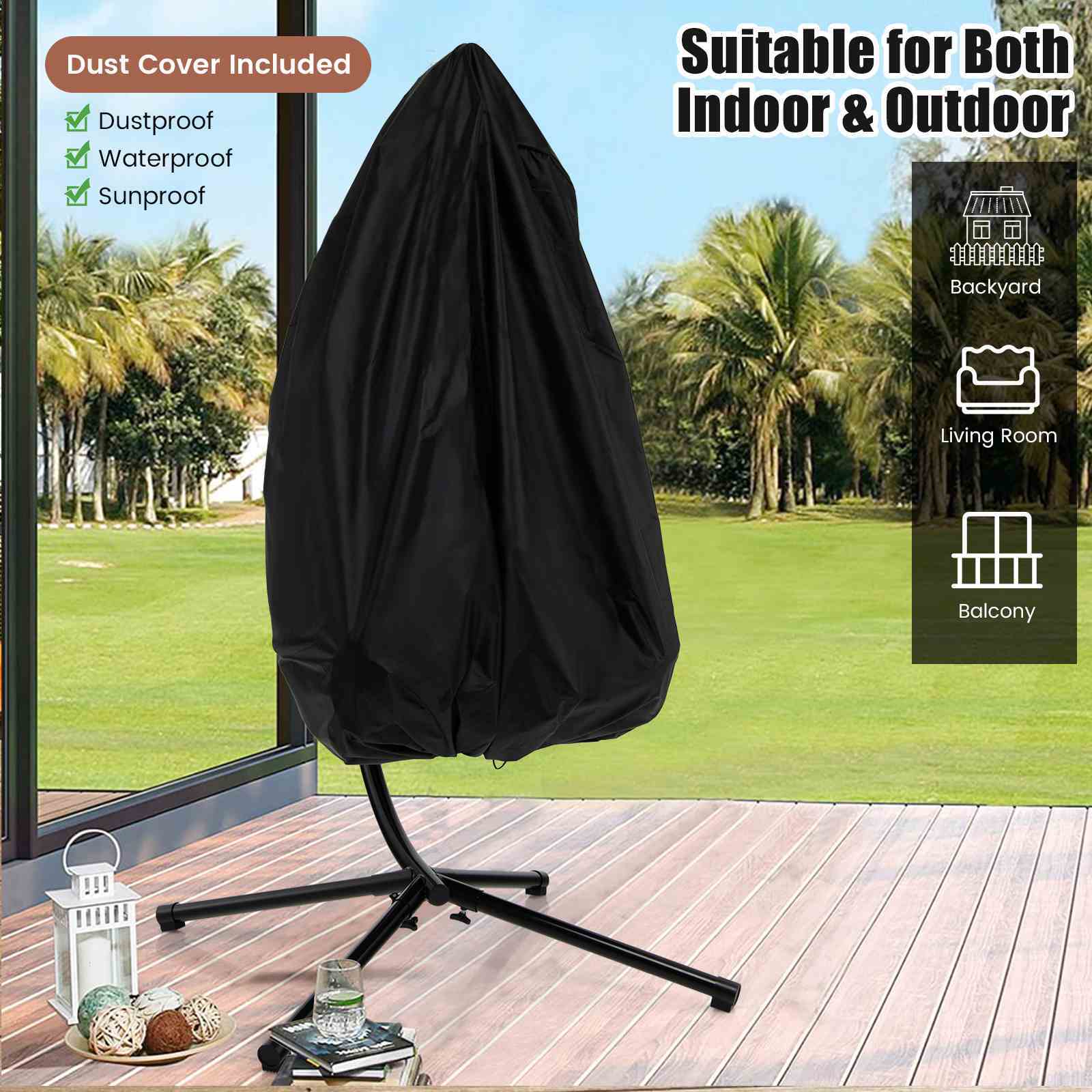 Heavy duty outdoor hanging swing chair with weather-resistant cover for indoor and outdoor use