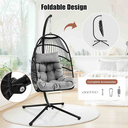 Heavy duty outdoor hanging swing chair with foldable design and plush cushion for comfortable lounging