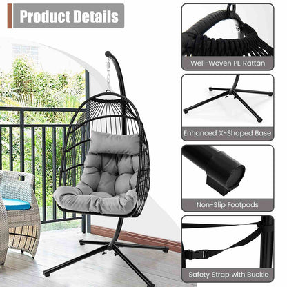 Heavy duty outdoor hanging swing chair with plush cushion and sturdy X-shaped base for comfort and stability