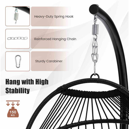 Heavy duty outdoor hanging swing chair with sturdy carabiner and reinforced chain for high stability