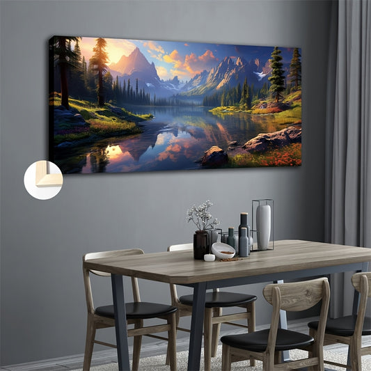 Beautiful landscape painting featuring High Mountains and Flowing Water, perfect for modern home decor.