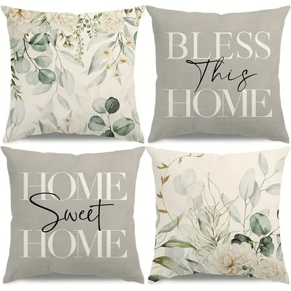 Decorative cushion collection featuring Home Sweet Home Pillow Cases with floral designs and greenery