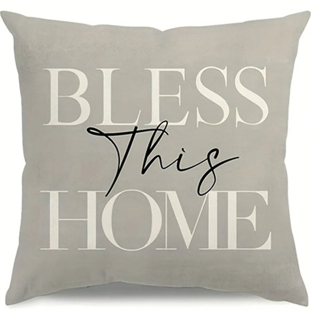 Nutshell Bless This Home Cushion in neutral color, perfect for adding comfort to your Home Sweet Home Pillow Cases