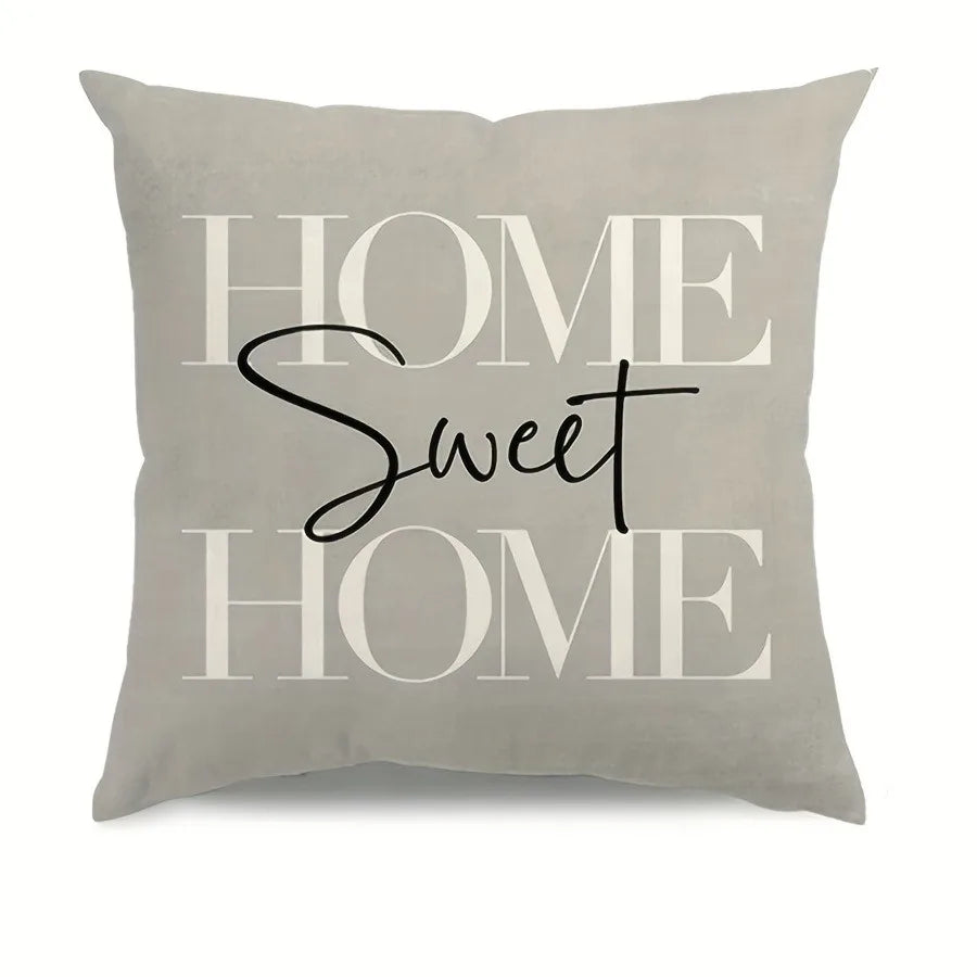 Nutshell Home Sweet Home Pillow Cases in soft beige with elegant typography design