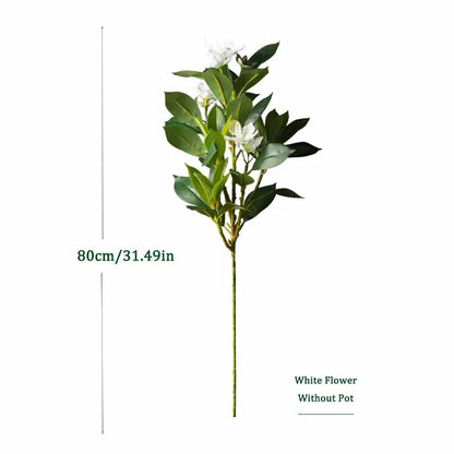 Nutshell faux plant single stem with white blooms and green leaves realistic artificial magnolia tree for living room