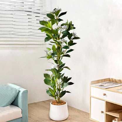 Nutshell realistic artificial magnolia tree for living room in white ceramic pot with white blooms