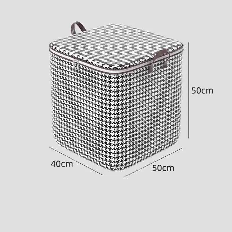 Nutshell houndstooth fabric dust proof organizer box with zip lid and handles 50cm x 50cm x 40cm