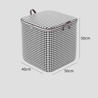 Nutshell houndstooth fabric dust proof organizer box with zip lid and handles 50cm x 50cm x 40cm