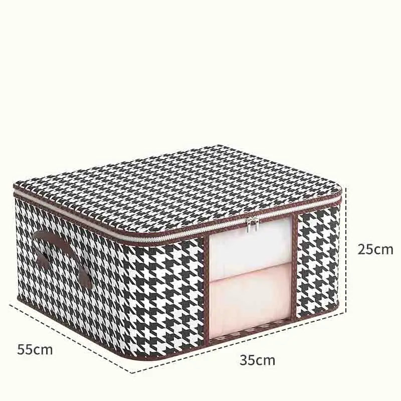 Nutshell black and white houndstooth dust proof organizer box with zipper lid handle and clear front window 55 cm 35 cm 25 cm