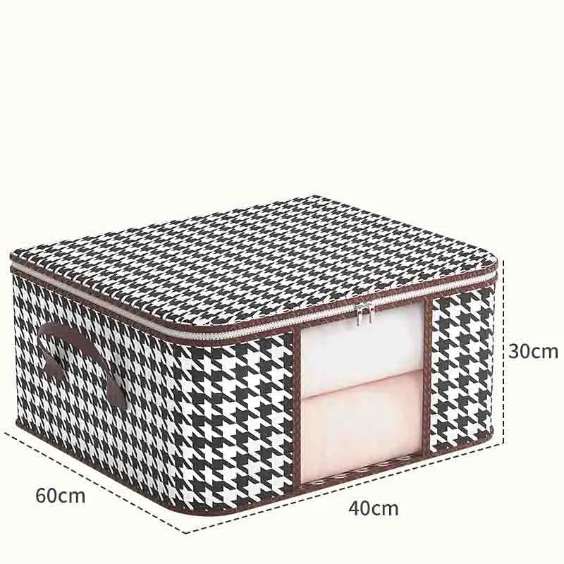 Nutshell houndstooth fabric dust proof organizer box with zipper handle clear window