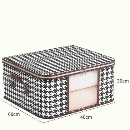 Nutshell houndstooth fabric dust proof organizer box with zipper handle clear window