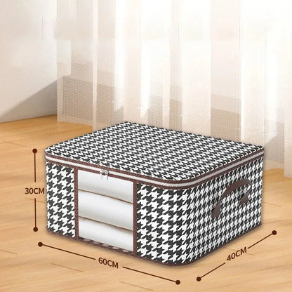 Nutshell black and white houndstooth dust proof organizer box with zip lid handle clear front window 60 x 40 x 30 cm