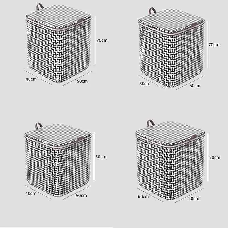 Nutshell houndstooth fabric storage set of four zip top containers with handles and labeled sizes dust proof organizer box