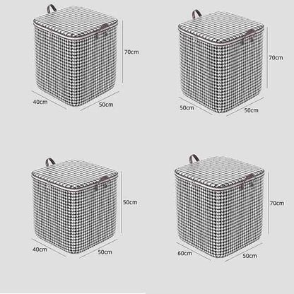 Nutshell houndstooth fabric storage set of four zip top containers with handles and labeled sizes dust proof organizer box