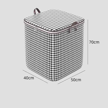 Nutshell houndstooth fabric storage cube with zippered lid and handles dust proof organizer box 50cm by 40cm by 70cm