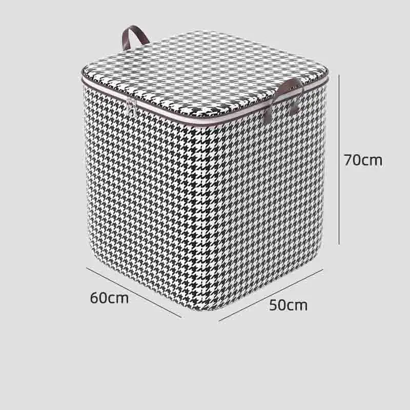 dust proof organizer box houndstooth fabric storage cube with zip lid and handles dimensions 70 cm by 60 cm by 50 cm