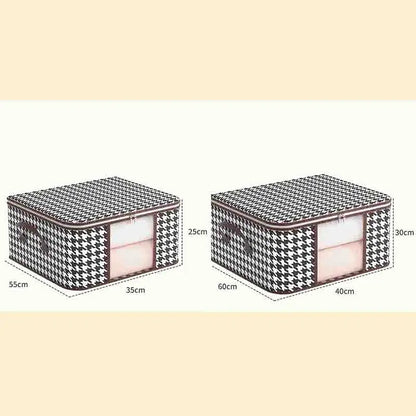 Nutshell houndstooth fabric dust proof organizer box set with clear front windows and handles
