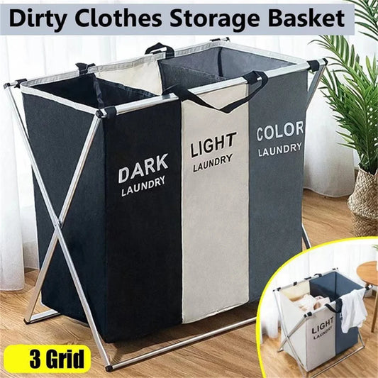 Nutshell 3 grid laundry hamper triple compartment canvas sorter for dark light and color clothes