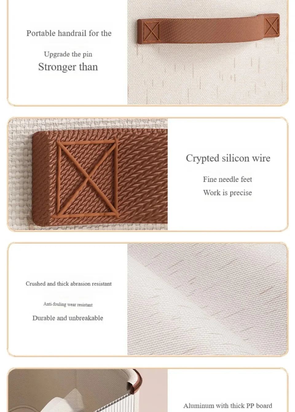 Nutshell Large Capacity Linen Storage Boxes close up of beige fabric texture brown stitched handle and reinforced corners