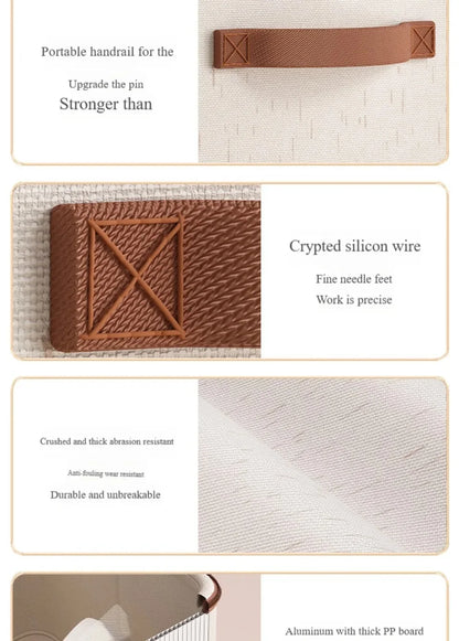Nutshell Large Capacity Linen Storage Boxes close up of beige fabric texture brown stitched handle and reinforced corners