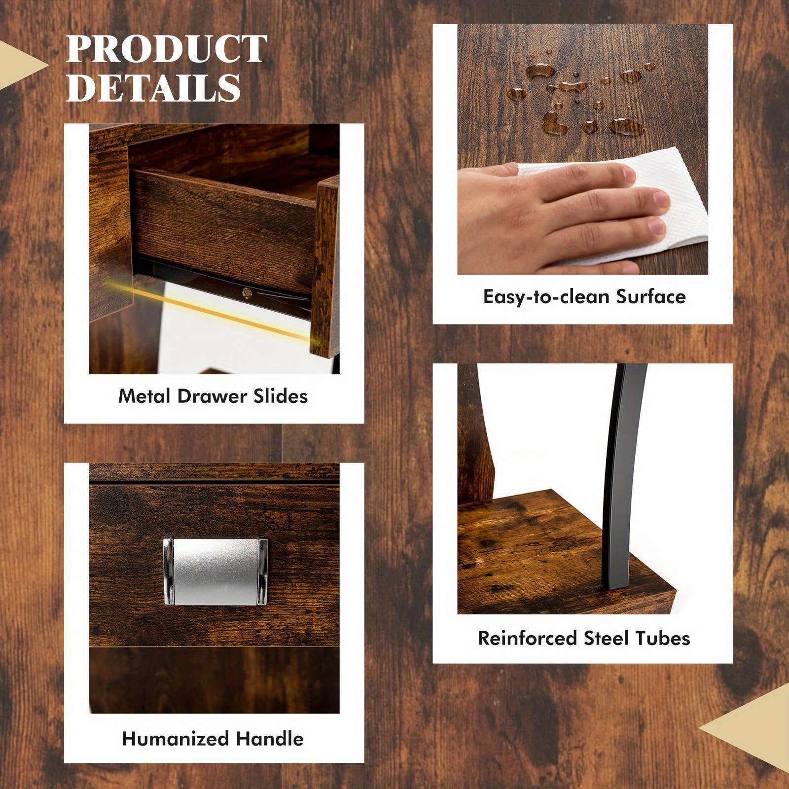 Nutshell rustic entryway table with shelves dark wood metal drawer slides reinforced steel tubes