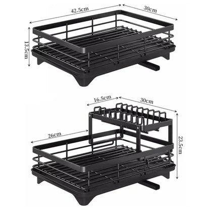 Nutshell adjustable dish drying rack black two tier space saving with removable plate holder and drip tray