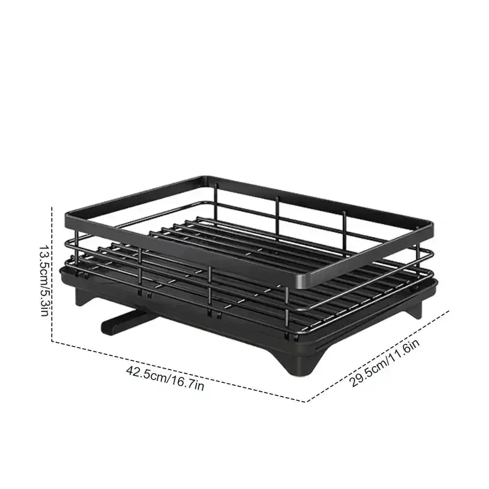 Nutshell black metal adjustable dish drying rack two tier compact design with removable drip tray