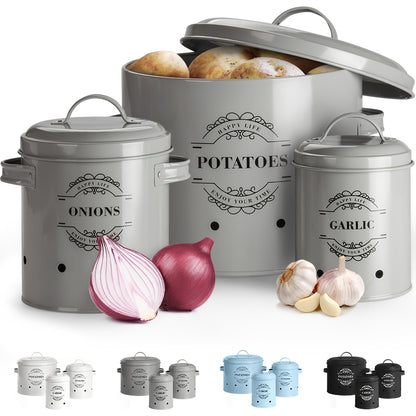 Nutshell kitchen organiser featuring stylish food storage solutions for onions, garlic, and potatoes