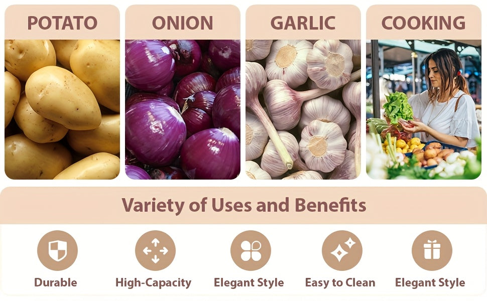 Nutshell Kitchen Organiser showcasing homeware food storage solutions for potatoes, onions, and garlic.