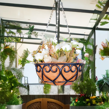 Nutshell Iron Chain Hanging Basket Planter with elegant floral arrangement and decorative design